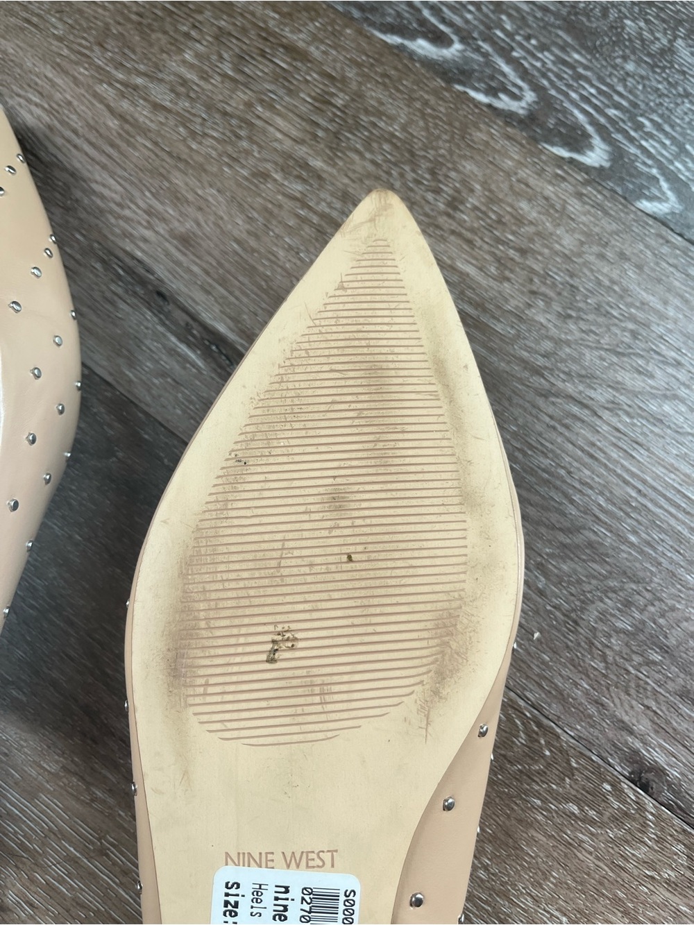 Nine West Beige Pointed Stud Slingback Flats - Picture 4 of 5